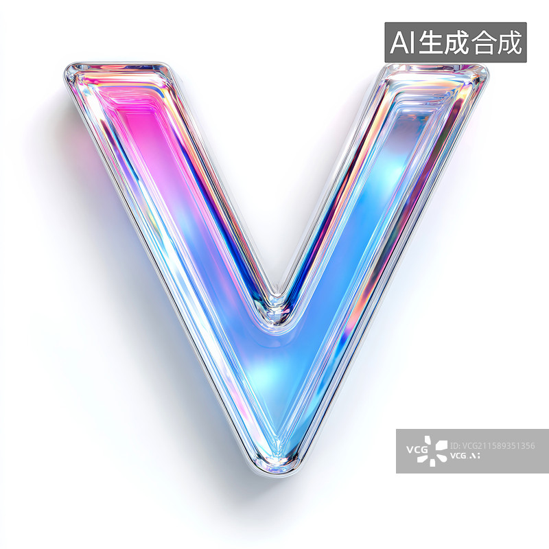 【AI数字艺术】彩色透明立体字母V图片素材