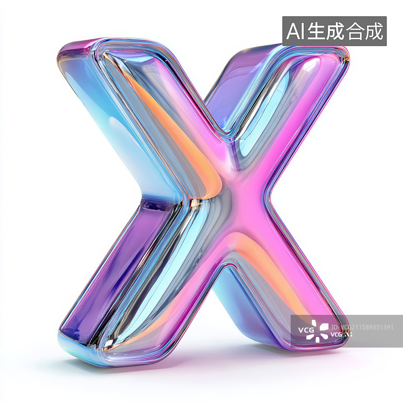 【AI数字艺术】彩色透明立体字母X图片素材