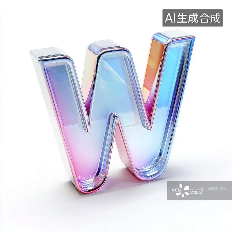 【AI数字艺术】彩色透明立体字母W图片素材