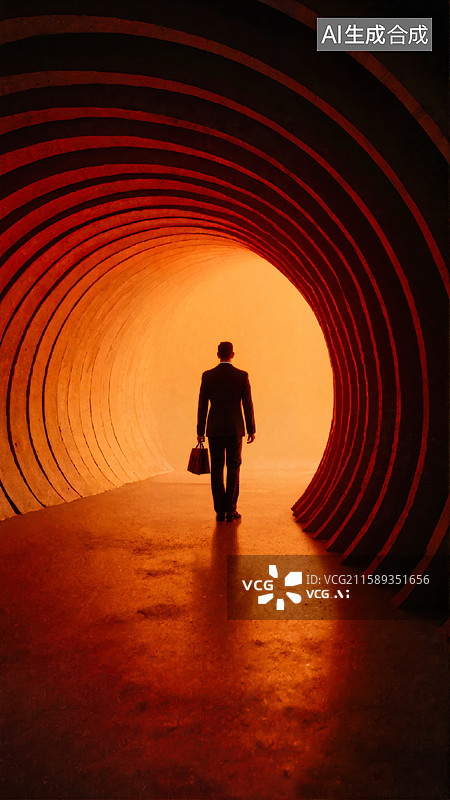 【AI数字艺术】隧道光影行人图片素材