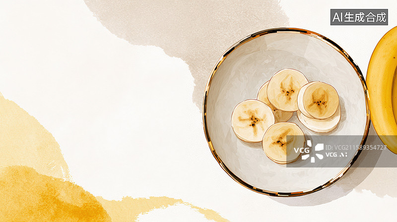【AI数字艺术】水彩背景下的香蕉片图片素材