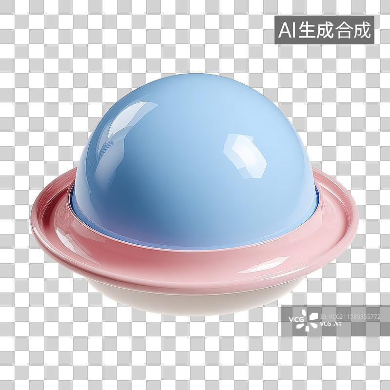 【AI数字艺术】蓝色半球置于粉色环上的艺术装置图片素材