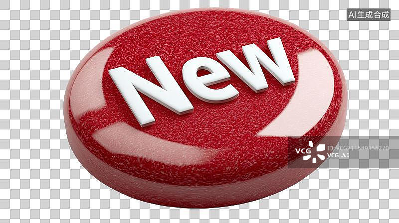 【AI数字艺术】红色圆形按钮，标有白色‘New’字样图片素材