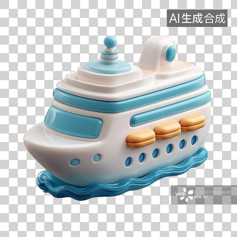 【AI数字艺术】蓝色装饰的船形玩具图片素材