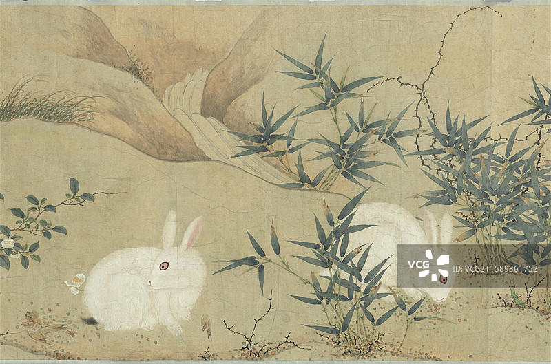 中国古代绘画艺术品，宋代，刘永年，花荫玉兔图卷图片素材