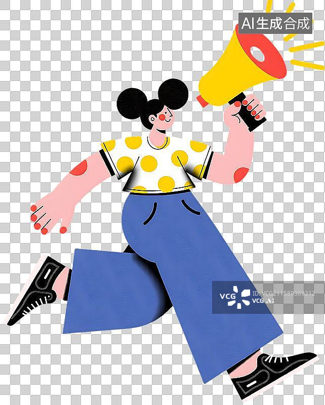 【AI数字艺术】手持扩音器奔跑的女性图片素材