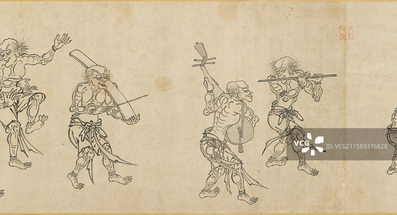 民间故事，元代绘画，钟馗送嫁图，乐队图片素材