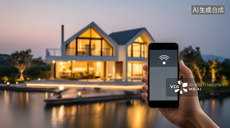 【AI数字艺术】智能家居控制界面与现代住宅图片素材