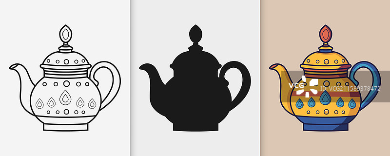 阿拉伯茶壶轮廓和剪影图标图片素材