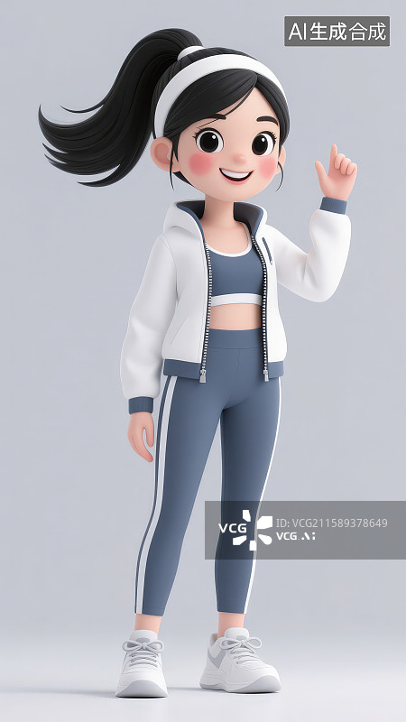 【AI数字艺术】卡通长发戴束发带穿瑜伽健身服饰的年轻女子健身运动图片素材