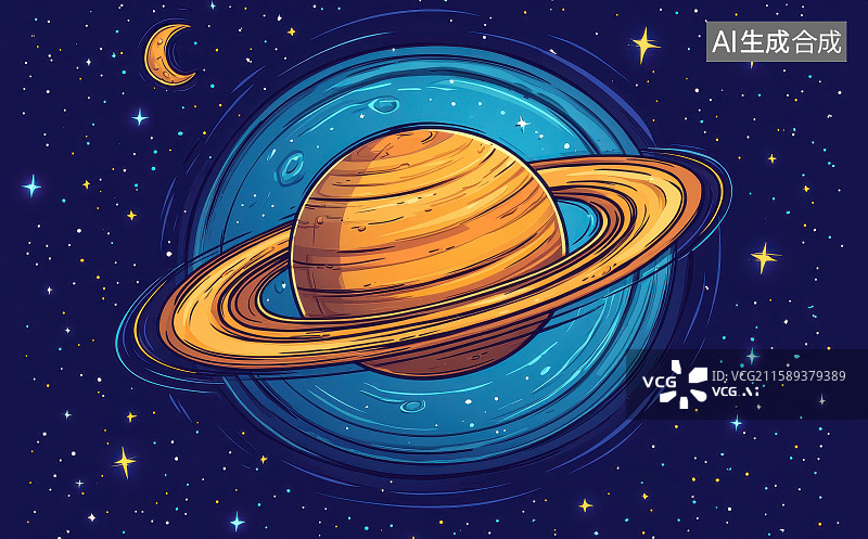 【AI数字艺术】带有星环的行星插画图片素材