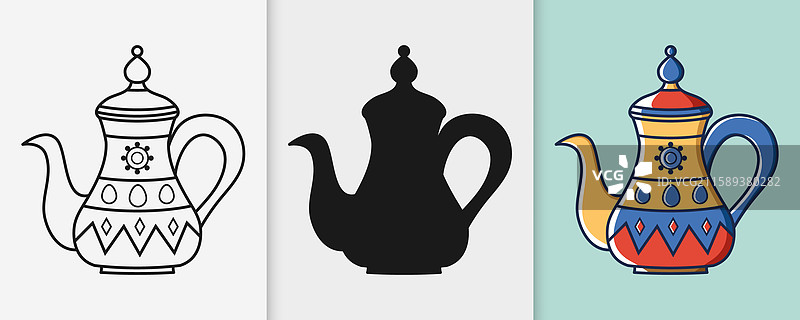 阿拉伯茶壶轮廓和剪影图标图片素材