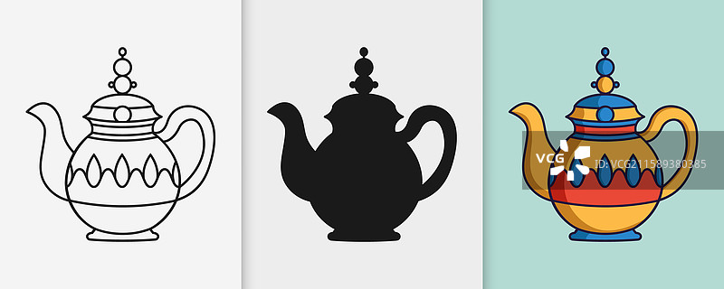 阿拉伯茶壶轮廓和剪影图标图片素材