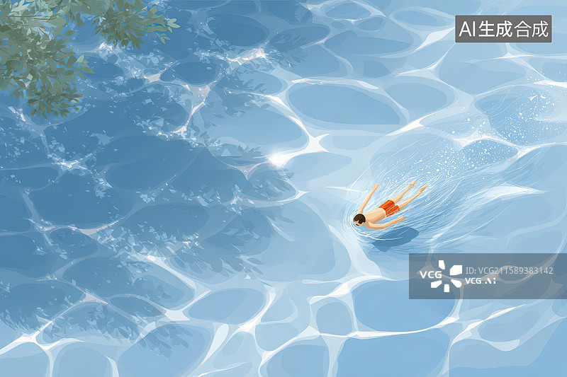 【AI数字艺术】泳池仰泳男子夏日清凉运动图图片素材