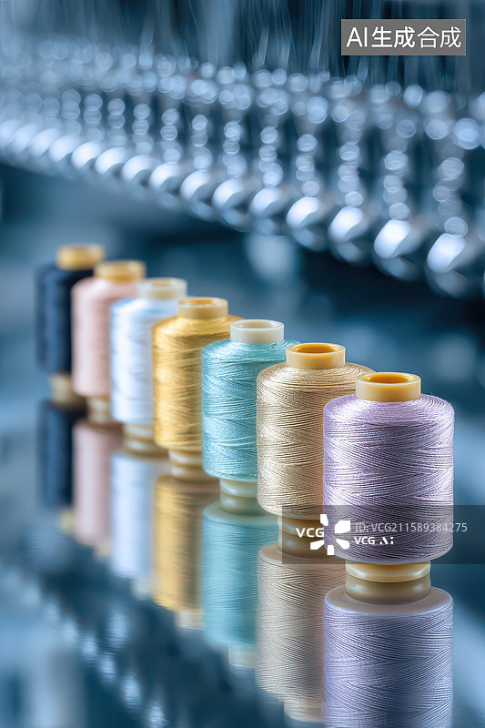 【AI数字艺术】多彩缝纫线轴机械部件排列图图片素材
