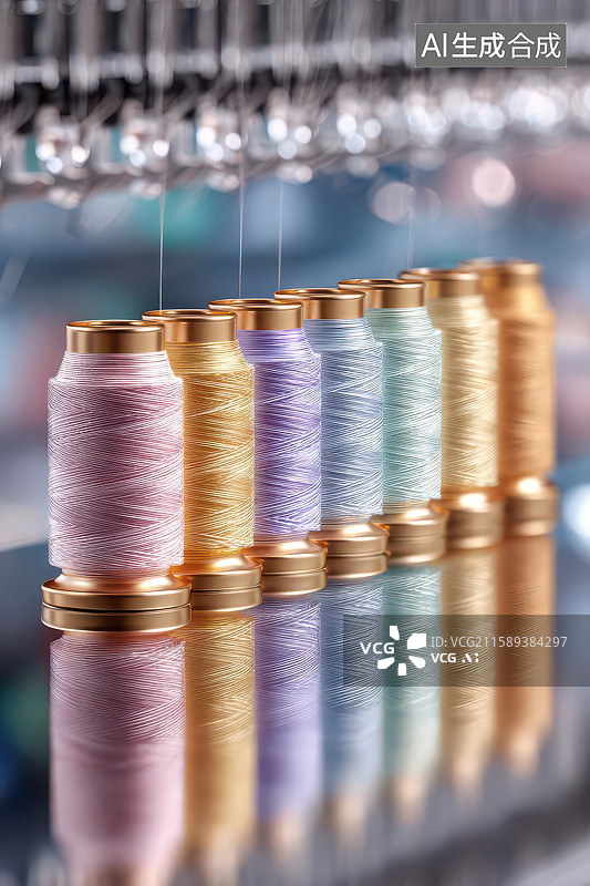 【AI数字艺术】多彩缝纫线轴机械部件排列图图片素材