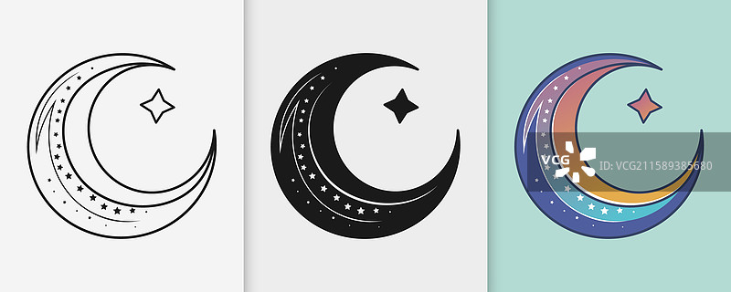 伊斯兰新月与星星的轮廓图片素材