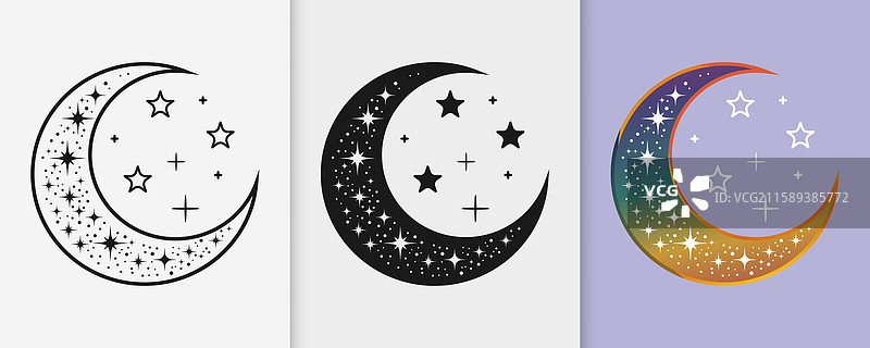 带星星的伊斯兰新月轮廓图片素材