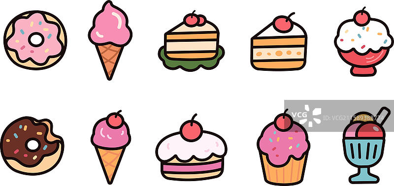 扁平风可爱食物甜品手绘矢量插画图片素材