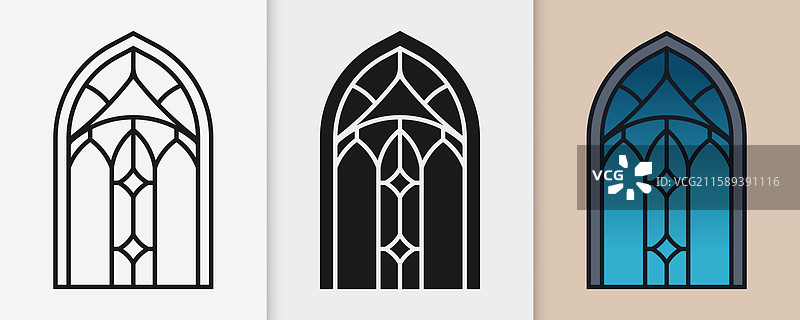 伊斯兰窗户轮廓和剪影图标集图片素材