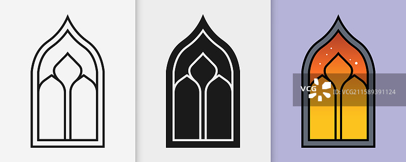 伊斯兰窗户轮廓和剪影图标集图片素材