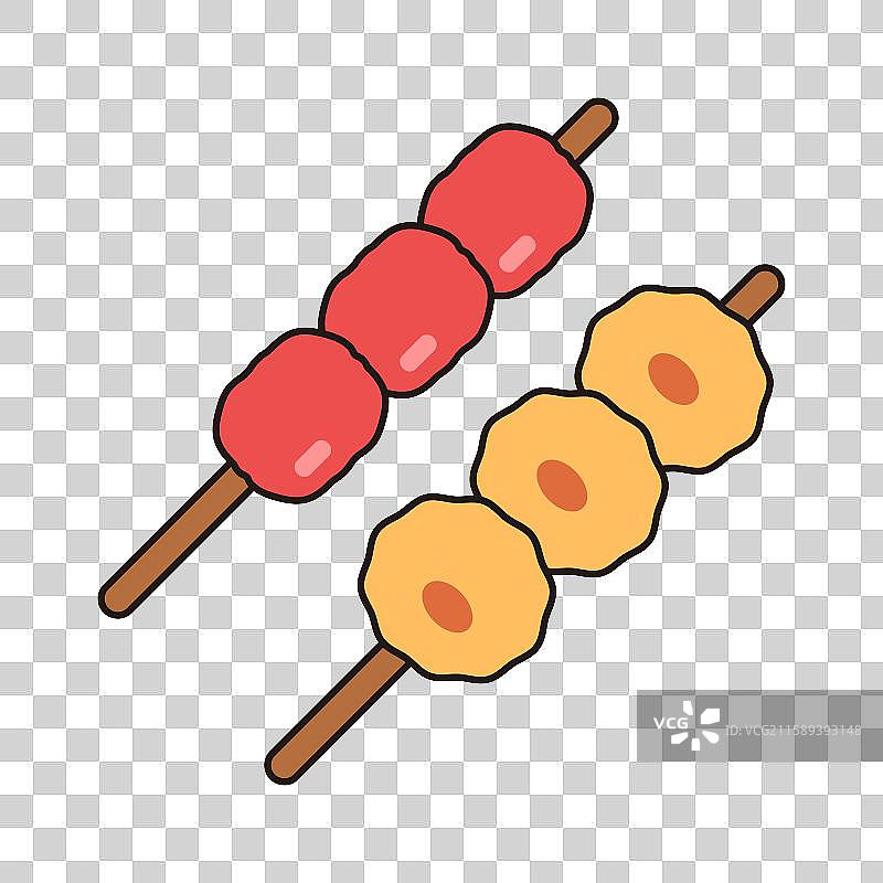 扁平风食物鱼丸串手绘插画免抠元素图片素材