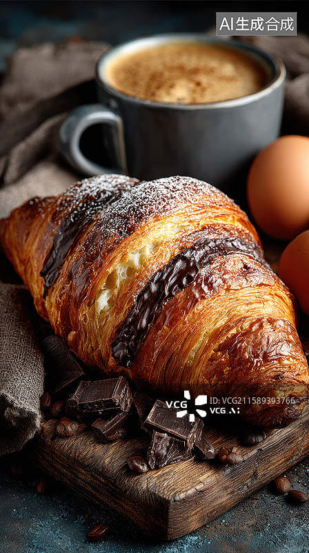 【AI数字艺术】巧克力羊角面包配咖啡图片素材