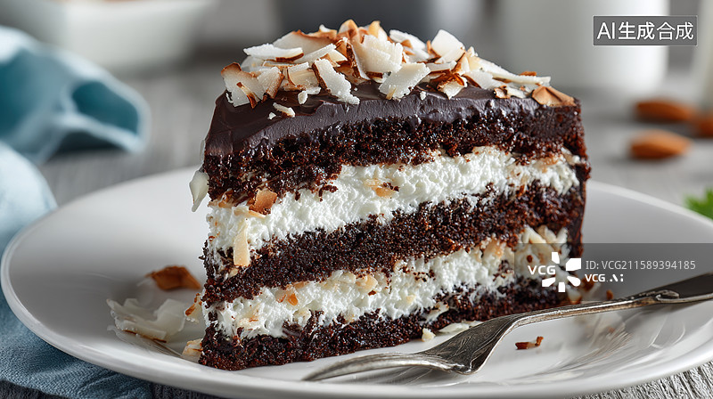 【AI数字艺术】巧克力椰蓉蛋糕切片图片素材