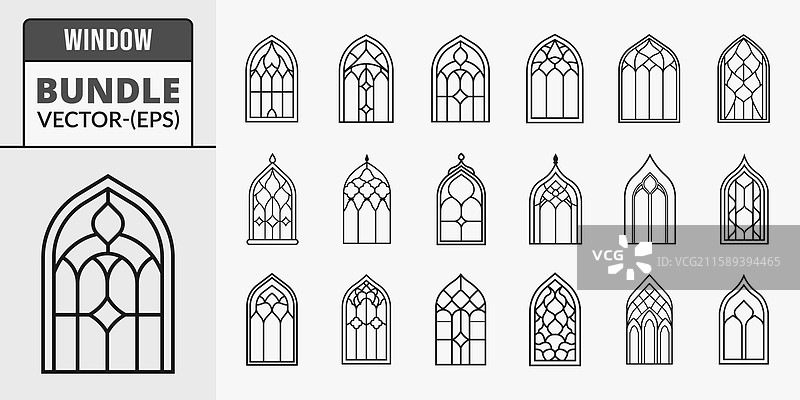 伊斯兰窗户轮廓和剪影图标集图片素材