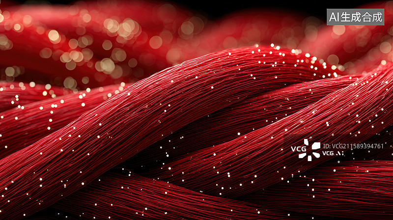 【AI数字艺术】红色光纤束的特写图片素材