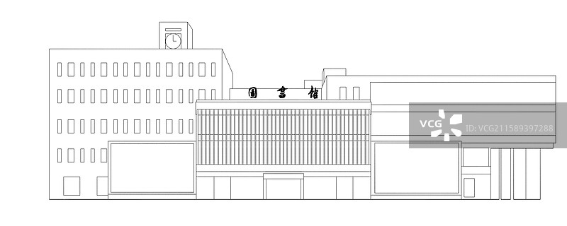 新疆喀什大学图书馆线稿图片素材