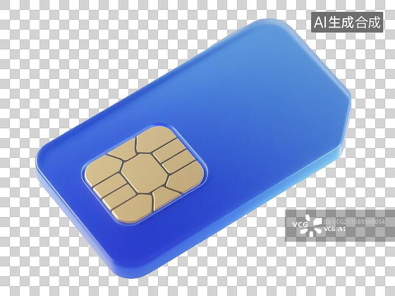 【AI数字艺术】3D渲染免抠图形元素一张蓝色芯片SIM卡手机卡图片素材