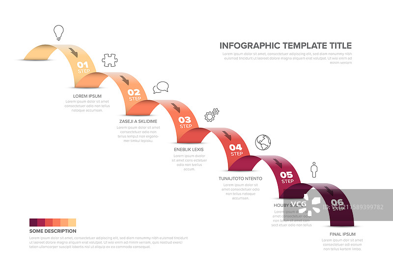 彩色的黄色到红色六步信息图图片素材