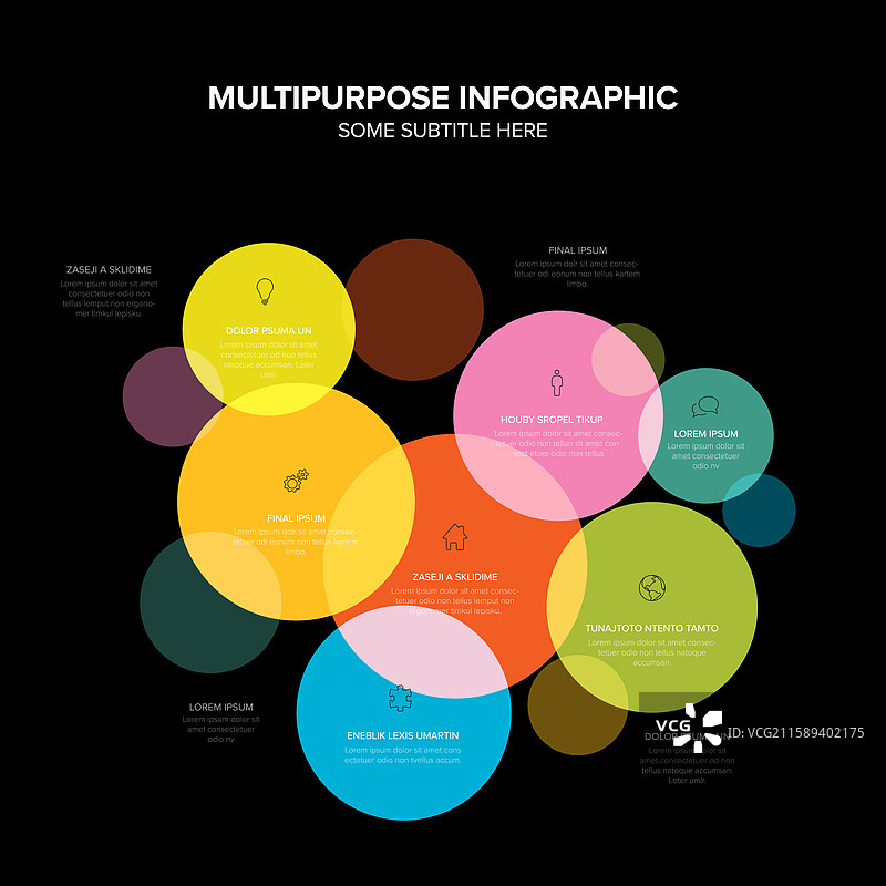 色彩丰富的重叠圆形信息图表示例图片素材