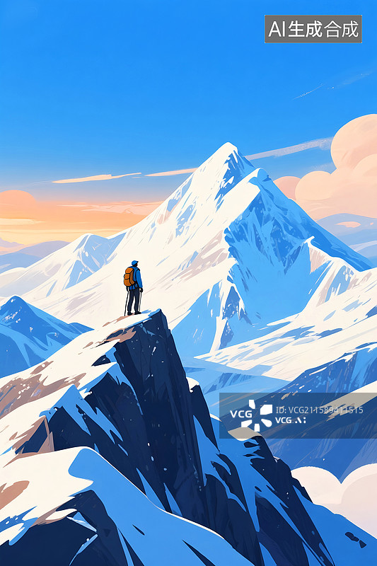 【AI数字艺术】攀登雪山插画图片素材