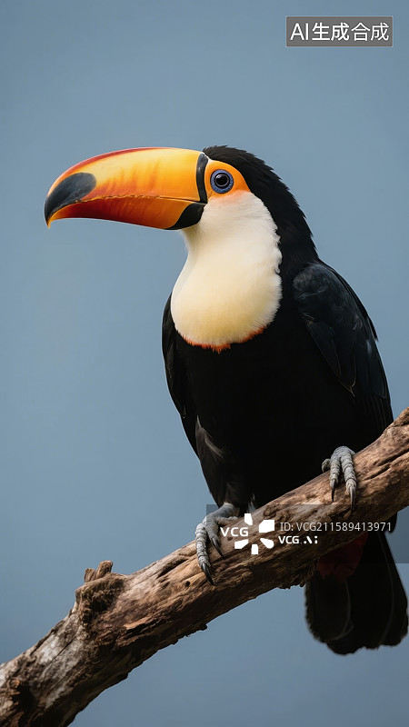 【AI数字艺术】栖息在树枝上的巨嘴鸟图片素材