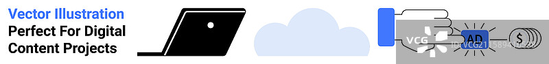 手点击广告图标的笔记本电脑云存储图片素材