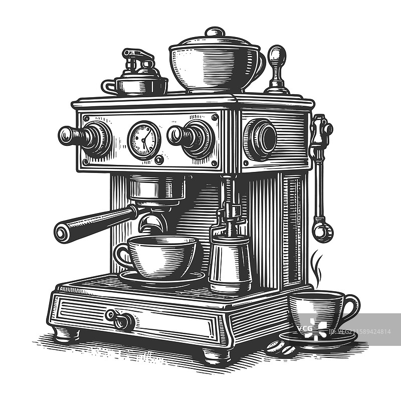 咖啡豆雕刻的浓缩咖啡机图片素材