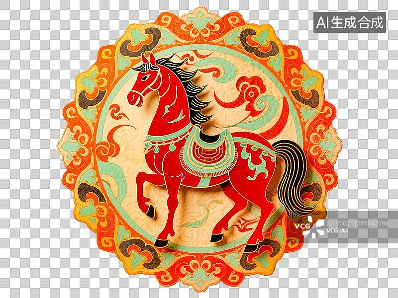 【AI数字艺术】鲜衣怒马2026年吉祥图案传统纹样装饰画新国风立体剪纸镂空风格唐朝敦煌藻井团花圆形构图炫彩渐变图片素材