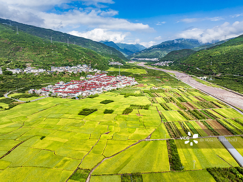 四川汉源九襄山水田园生态画卷稻田风光图片素材