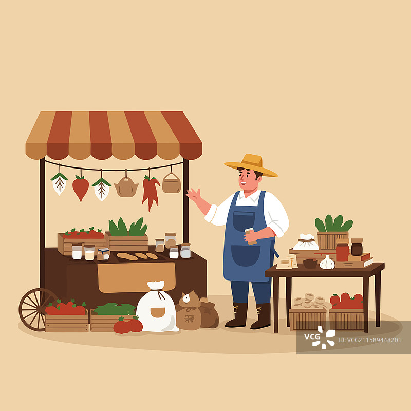 农民在市场摊位上出售当地农产品图片素材