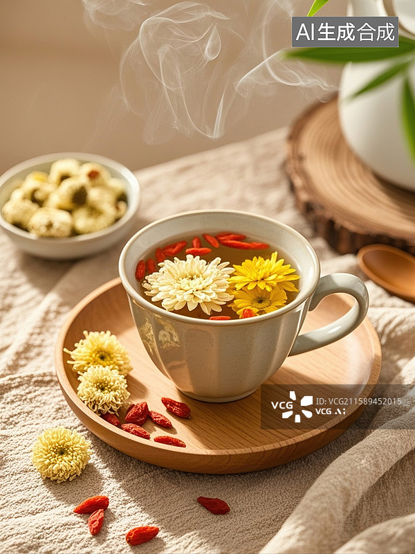 【AI数字艺术】秋季润燥菊花茶图片素材