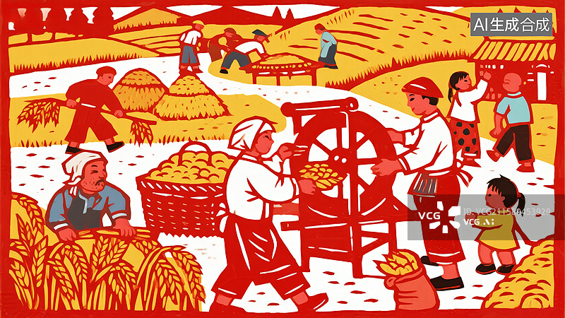 【AI数字艺术】乡村农忙景象图片素材