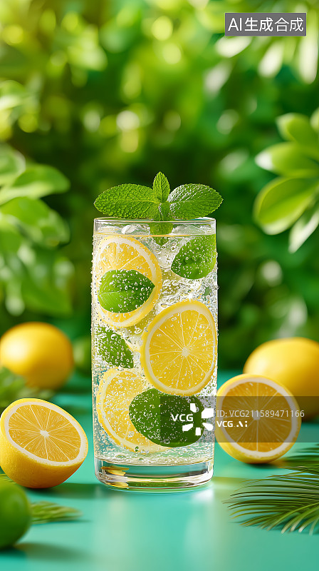 【AI数字艺术】柠檬薄荷水清新自然饮品图片素材