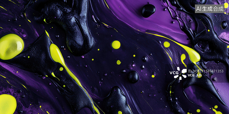 【AI数字艺术】赛博朋克液体融合3D抽象图案黑紫流体点缀霓虹绿未来科技海报横幅书籍封面创意商业艺术背景图片素材