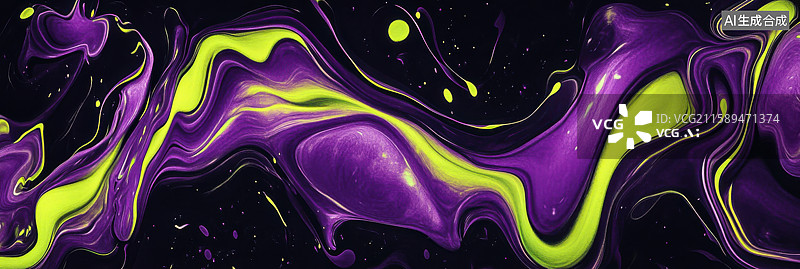 【AI数字艺术】赛博朋克液体融合3D抽象图案黑紫流体点缀霓虹绿未来科技海报横幅书籍封面创意商业艺术背景图片素材
