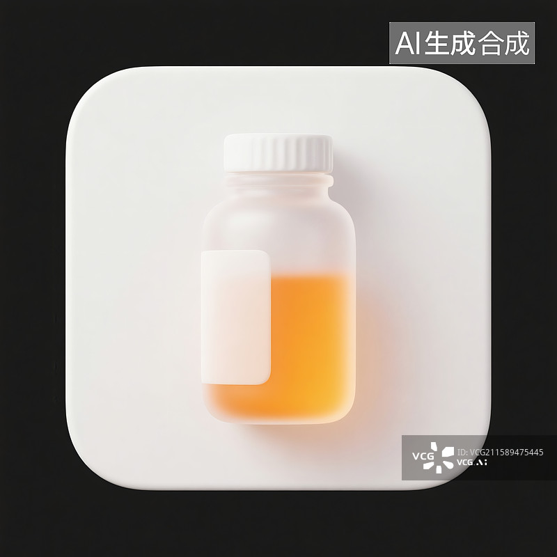 【AI数字艺术】透明药瓶装橙色液体图标icon图片素材