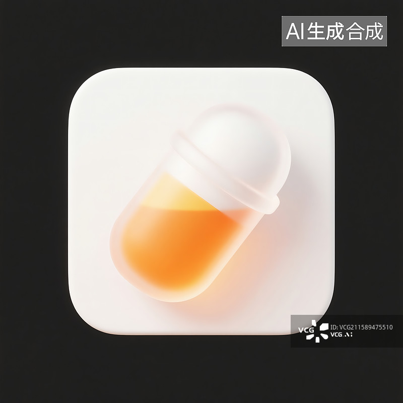 【AI数字艺术】透明药瓶装橙色液体图标icon图片素材