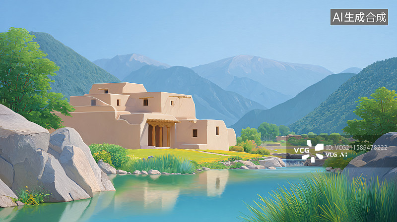 【AI数字艺术】秋天美丽自然风景插画图片素材