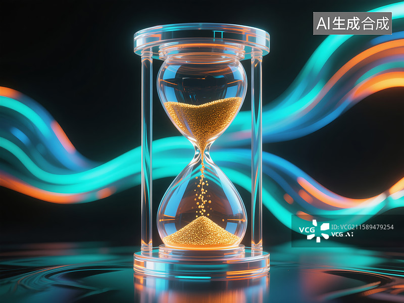 【AI数字艺术】流光溢彩中的沙漏时光图片素材